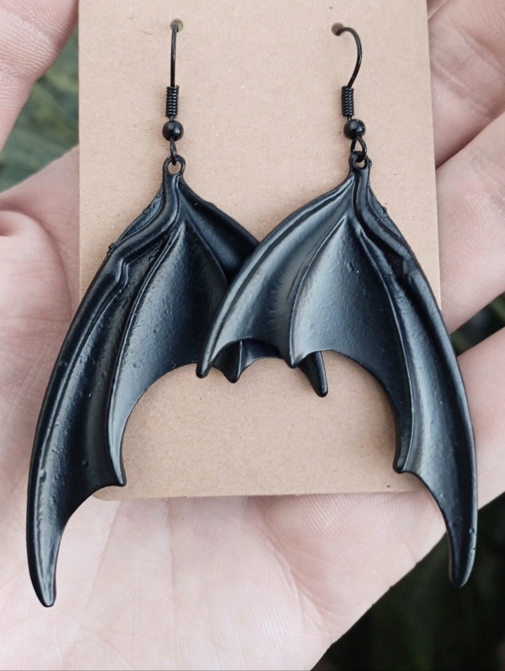 NWT Handmade Dangly Goth Alt Black Batwing Drop Earrings